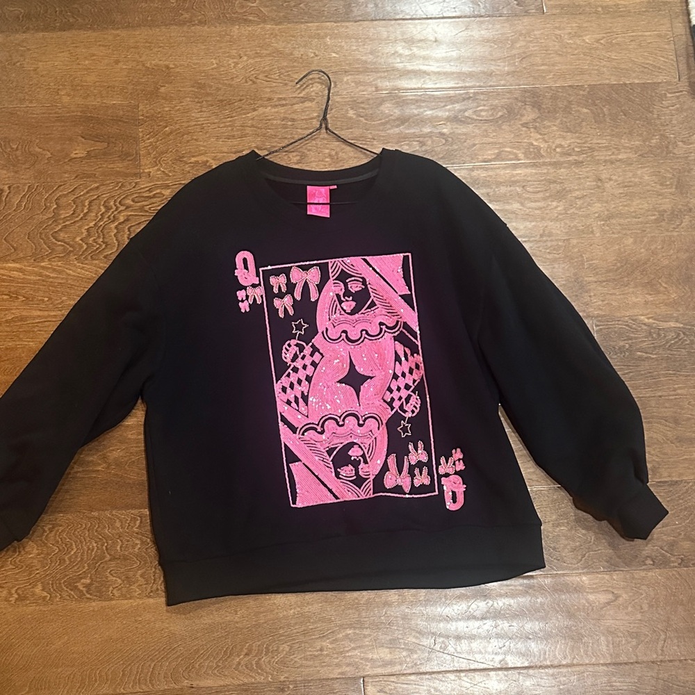 NWOT Unique Perfections custom black sweatshirt with Pink QOS Graphic! 🎀